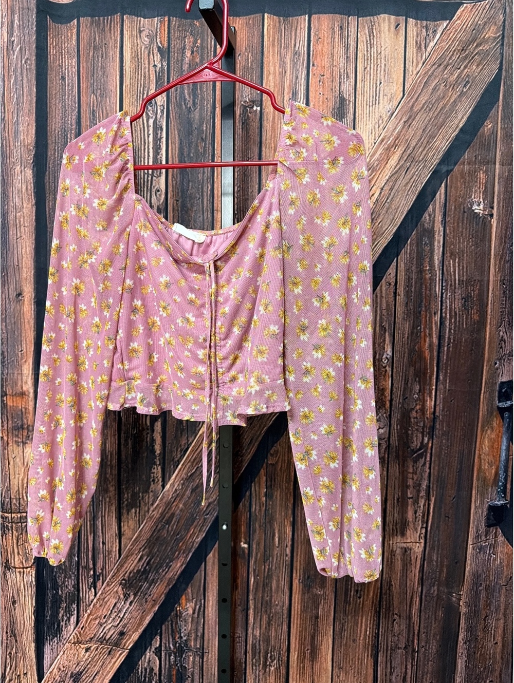Altar’d State Pink Floral Long Sleeve Crop Top Size Small